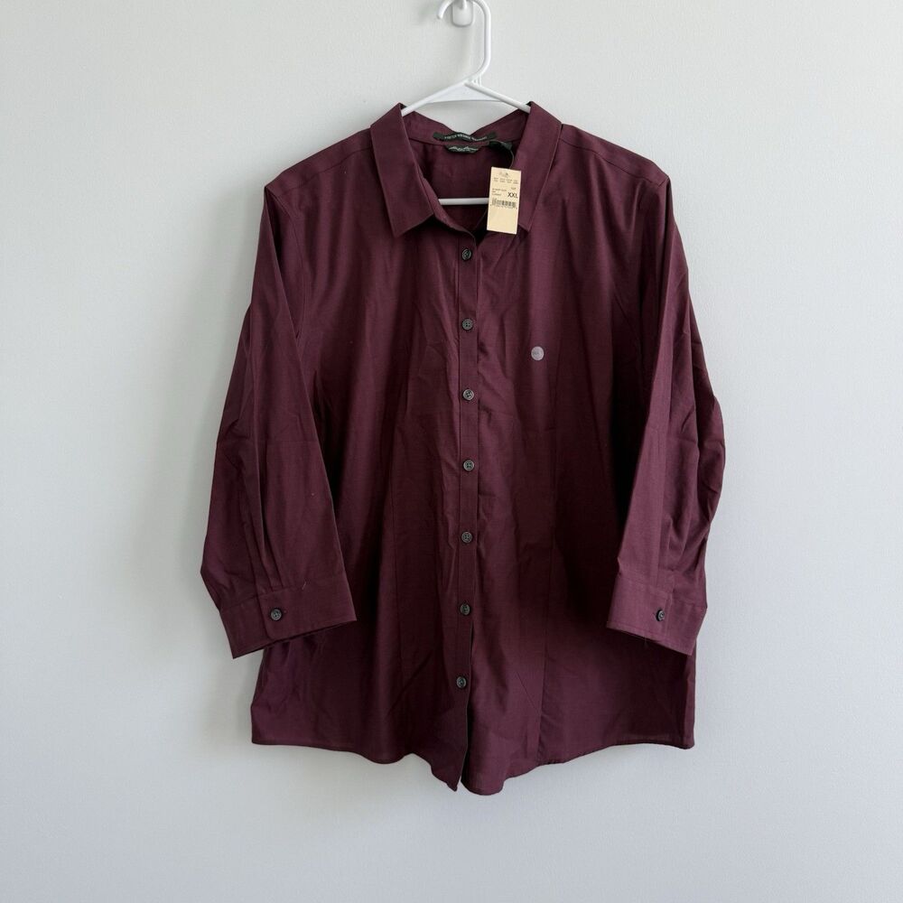Eddie Bauer NWT Button Up Women’s Shirt Maroon Stretch Wrinkle Resistant 2X